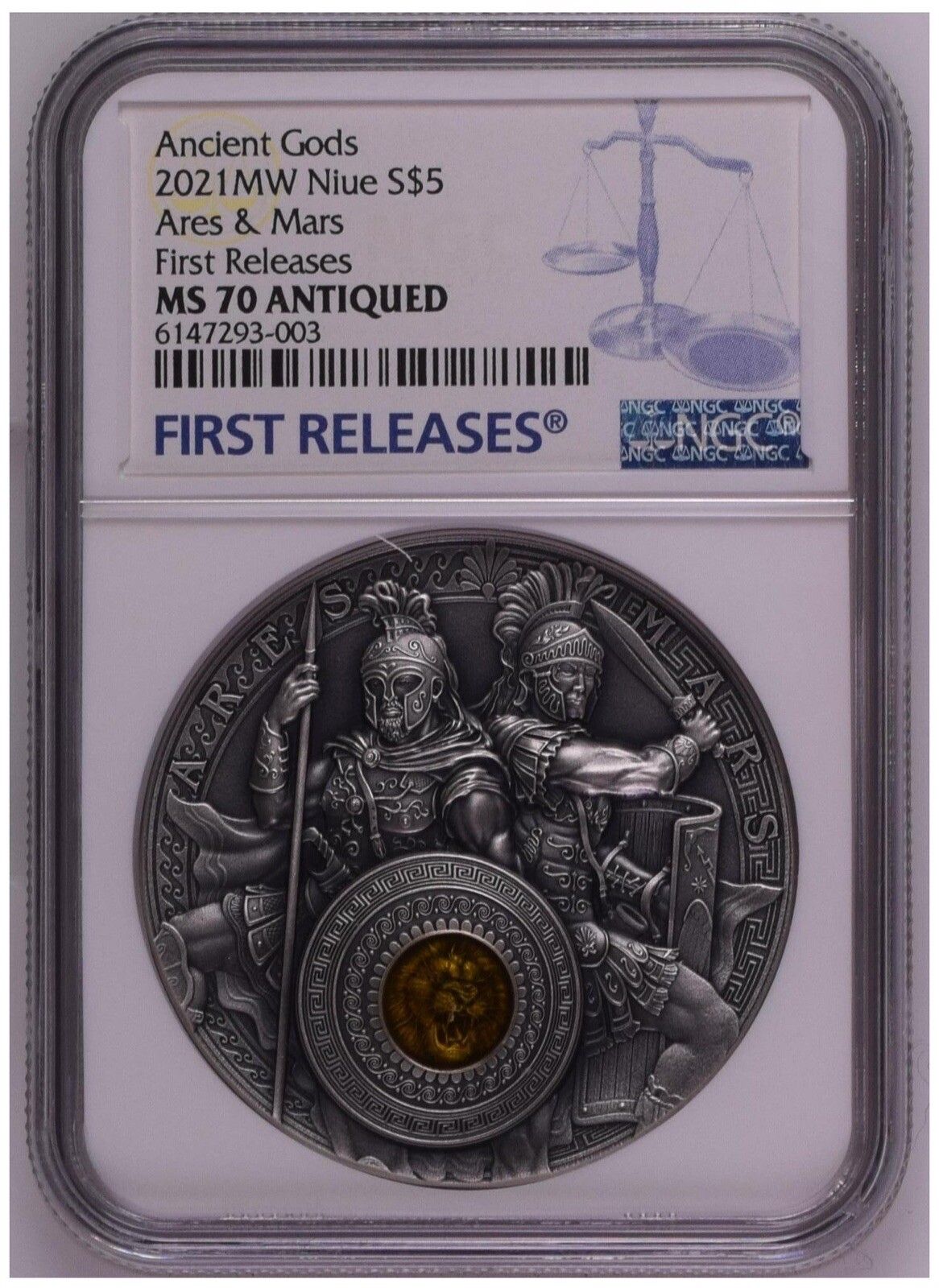 NGC MS70 FR 2021 Niue God of War Ares and Mars Silver Coin 2oz Antique