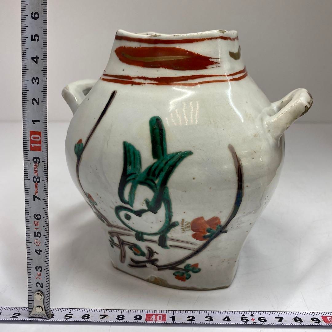 河合卯之助造 梅に鶯赤絵壺 共箱 高さ15.5㎝ 東Y5-