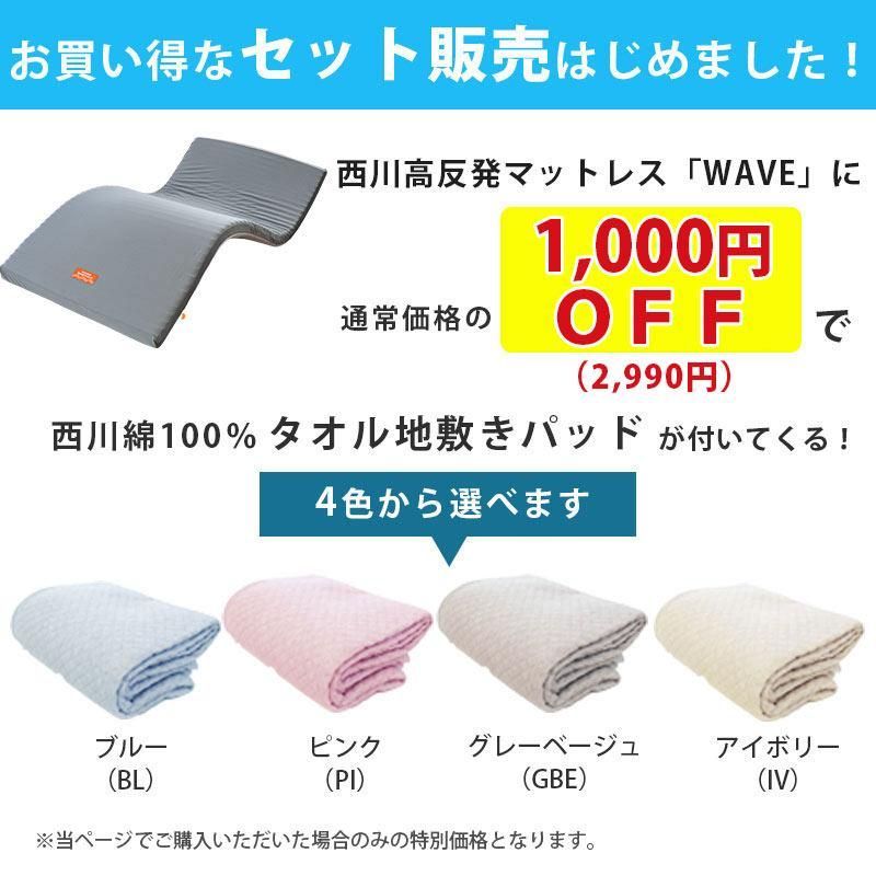西川タオル敷パッド付きセット 西川 ウェーブ高反発マットレス シングル 圧縮 JC02009215GR-5SPS