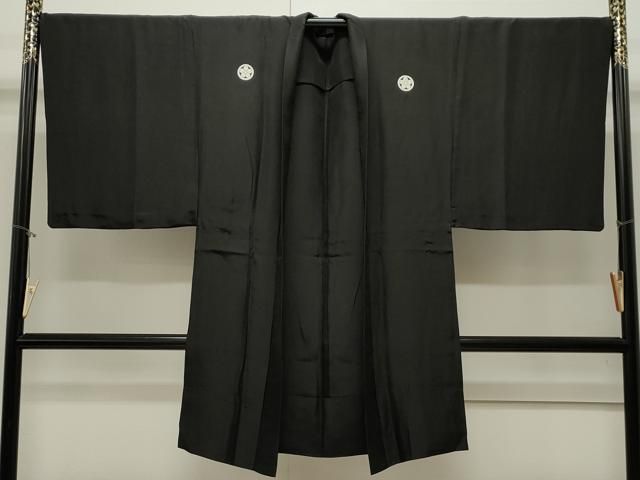 平和屋着物＃男性 黒紋付 羽織 単衣 正絹 CAAW4918dy