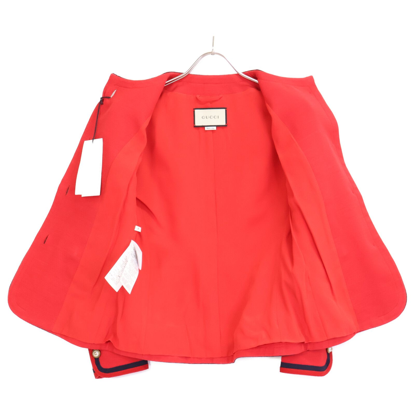 GUCCI グッチ 482665 17年 ﾚｯﾄﾞ ﾊﾟｰﾙﾎﾞﾀﾝﾉｰｶﾗｰｼﾞｬｹｯﾄ 38 GULLKHAN_COM