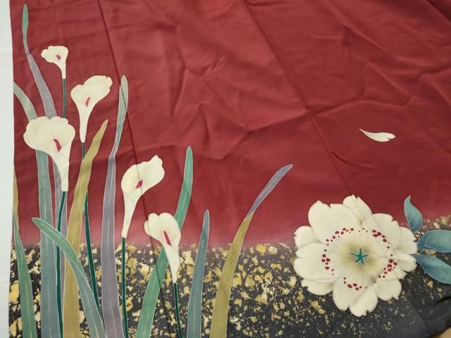 平和屋着物●訪問着　カラー　舞花文　暈し染め　金彩　正絹　逸品　CAAS7379yc 平和屋着物○訪問着 カラー 舞花文 暈し染め 金彩 正絹 逸品