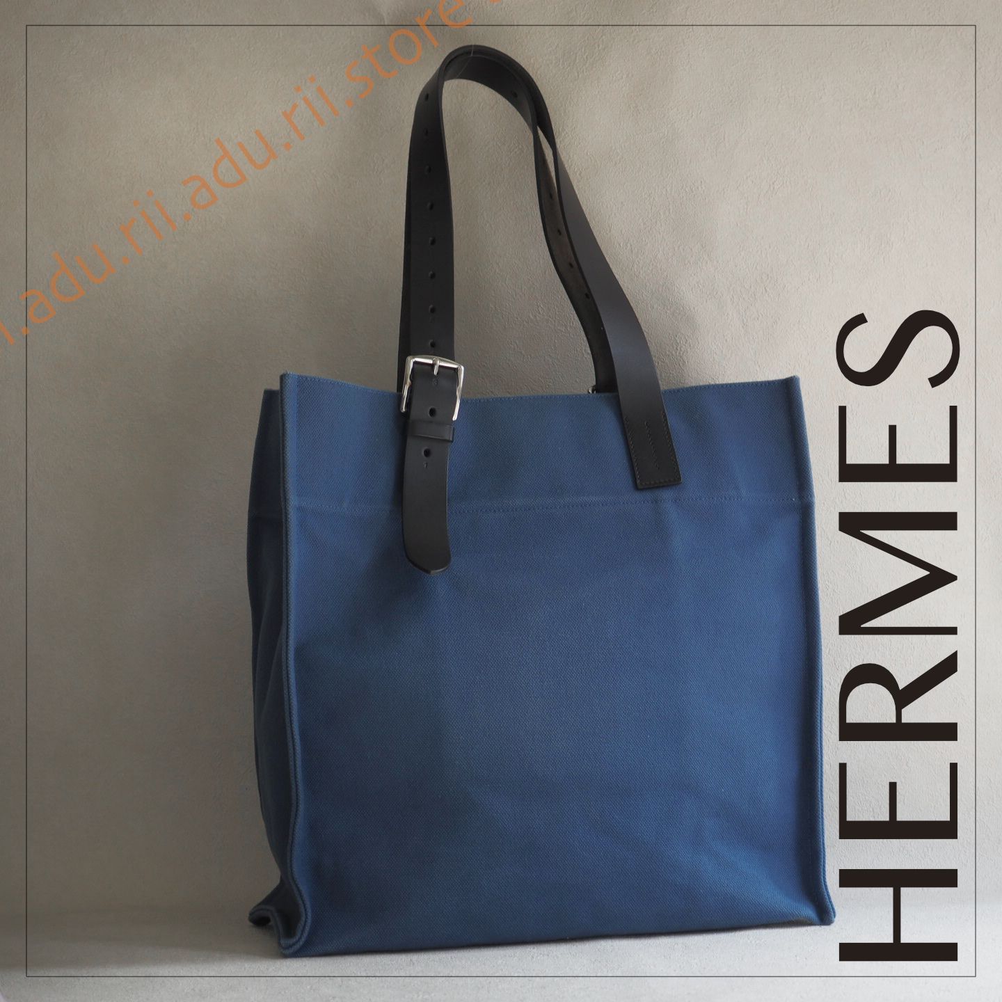 良品★ エルメス HERMES エトリヴィエール ショッピング トートバッグ ショルダー ハンド キャンバス ブルーブラック A4 ブランド メンズ◆