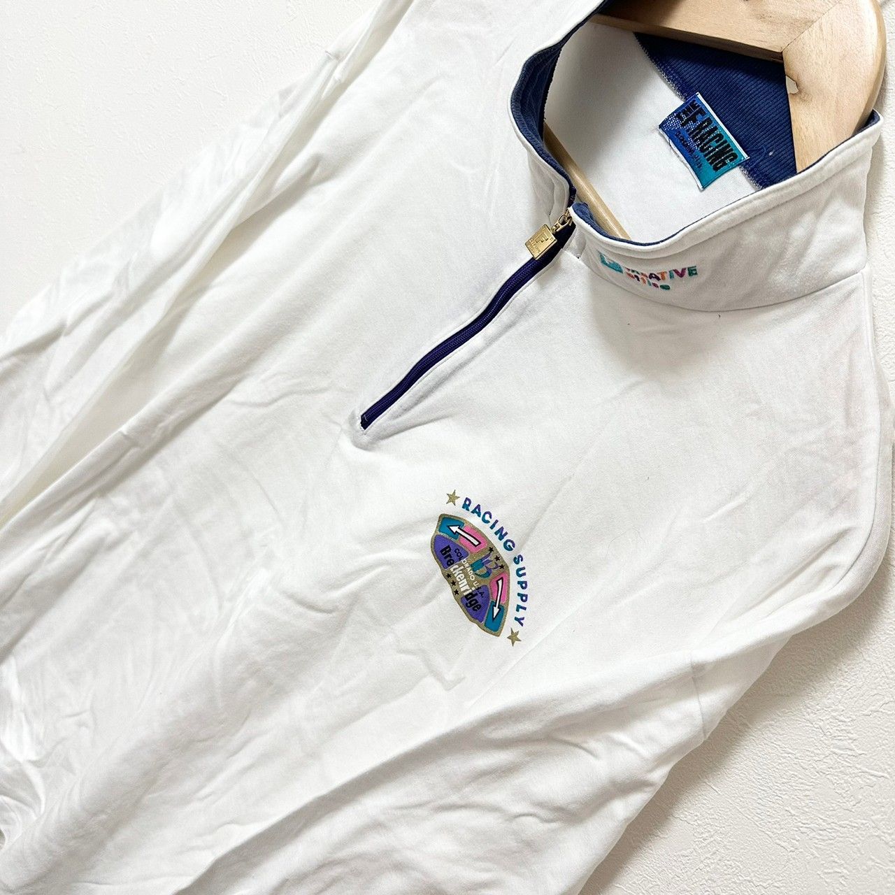 w^)b THE F.RACING ザエフレーシング 日本製 長袖 ハーフジップ プルオーバー ロゴプリント ワンポイント カジュアル シンプル  レーシング サーキット ドリフト RACINGSUPPLY オシャレ 綿100% ホワイト メンズ - メルカリ