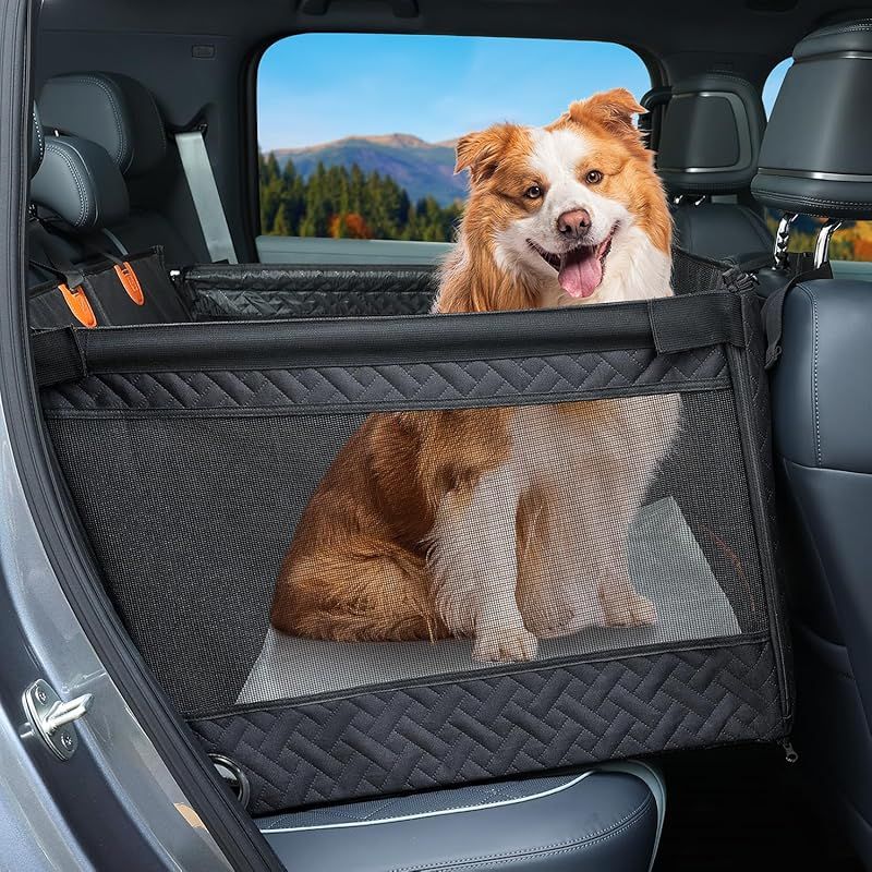 在庫セール KYG 新登場 ドライブボックス 大型犬用 空間拡大 後部座席用 ドライブペット 底板入り 型崩れしない 飛び出し防止リード付き 中敷き付き 折り畳み 滑り止め 犬車に乗せるグッズ キャンプ旅行 犬旅 全種犬 多頭飼い ブラック 1