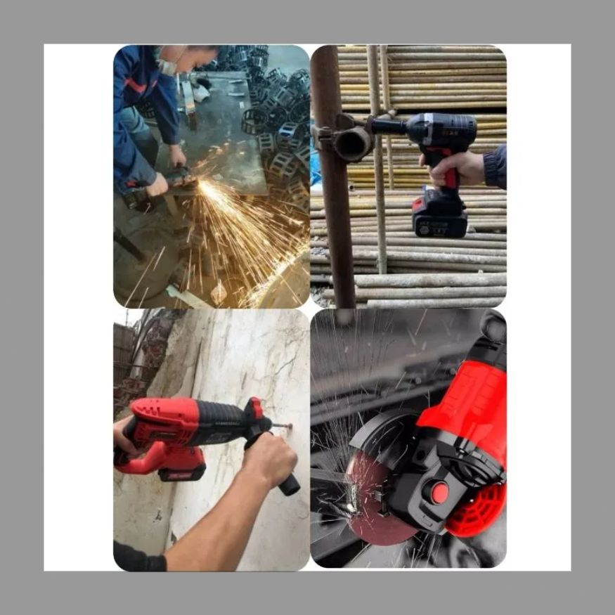 電動工具4点セット 研磨機|ハンマドリル|インパクトレンチ|ドリルドライバー 4つのバッテリ 充電器付き*2