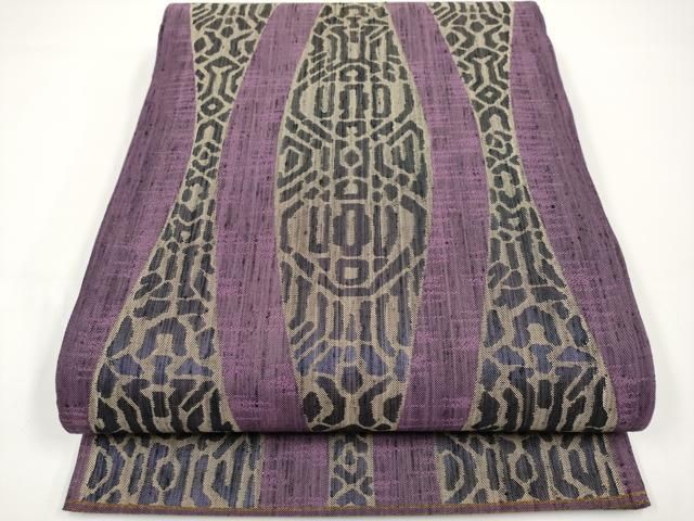 平和屋着物■極上　西陣　勝山織物謹製　六通柄袋帯　紬地　立涌吉祥文　葡萄色地　逸品　CYAA2956s5 平和屋着物□極上 西陣 勝山織物謹製 六通柄袋帯 紬地 立涌吉祥文