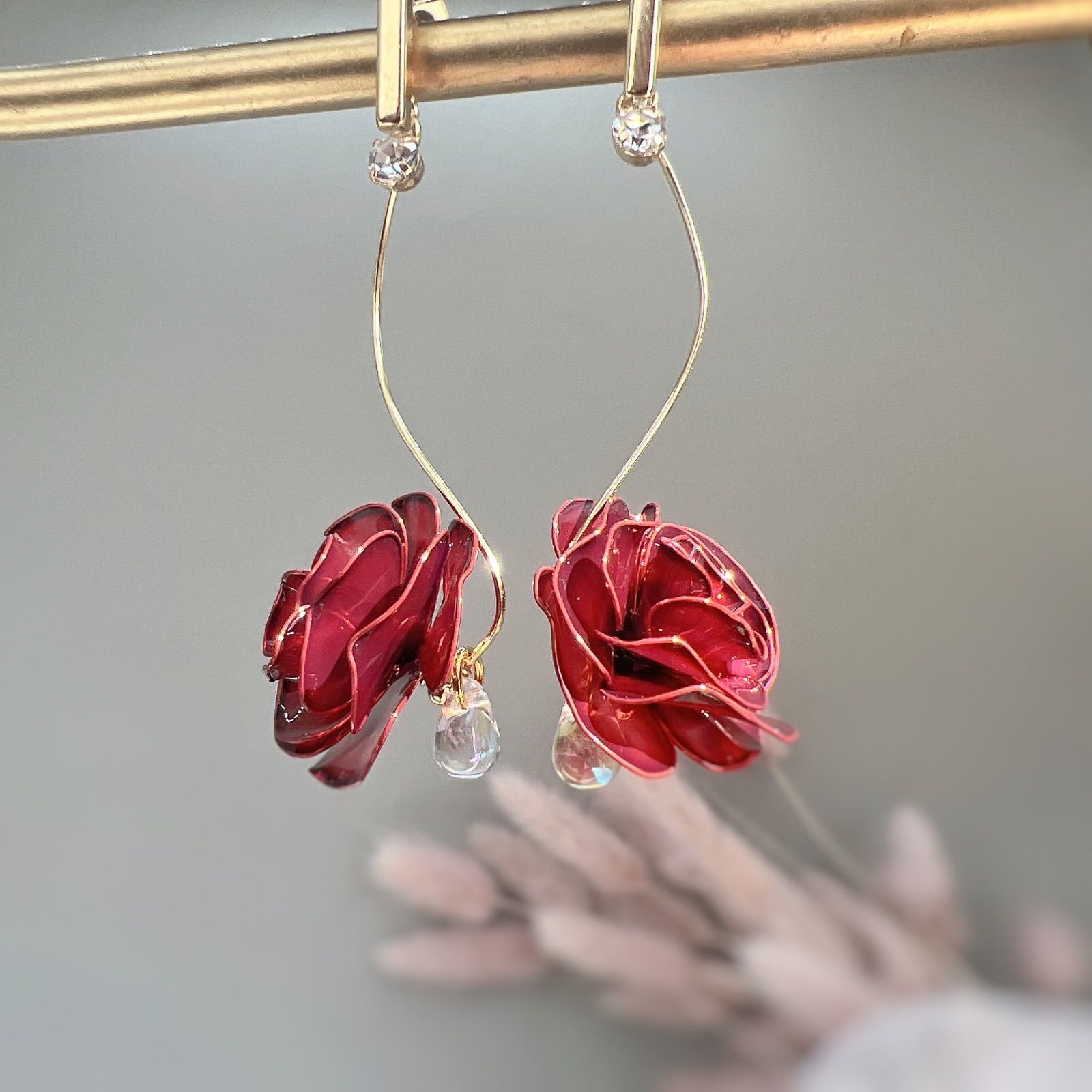 ꫛꫀꪝ✧‧˚「Rose」薔薇＆ピンキーリング　シーグラスアート　赤　レアカラー 薔薇 赤（スティック） p1164 - メルカリ