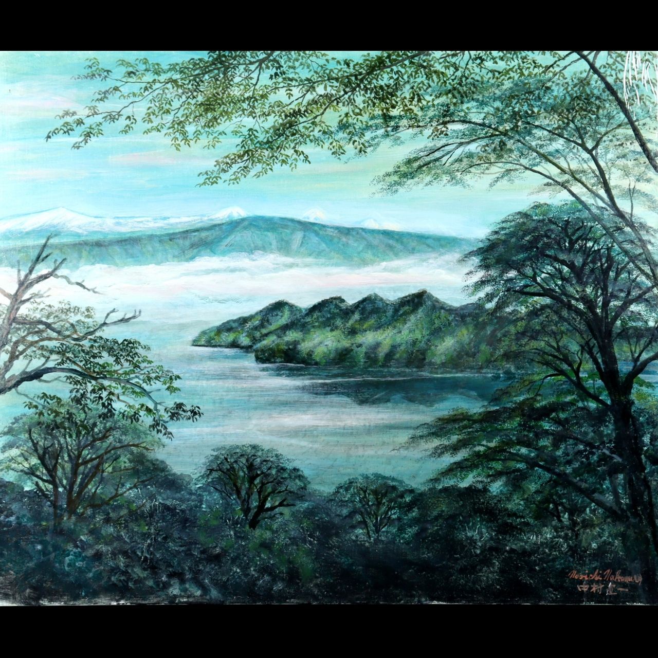 ▽ 中村直一 「十和田」 肉筆油彩20号 唐物 骨董 古美術 楾 O343