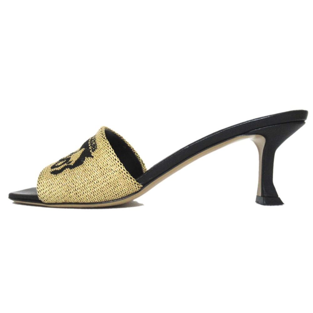 24SS FERRAGAMO フェラガモ ラフィア ジャガード ミュール サンダル サイズ6.5D 24cm相当 ブラック×ベージュ レディース 古着