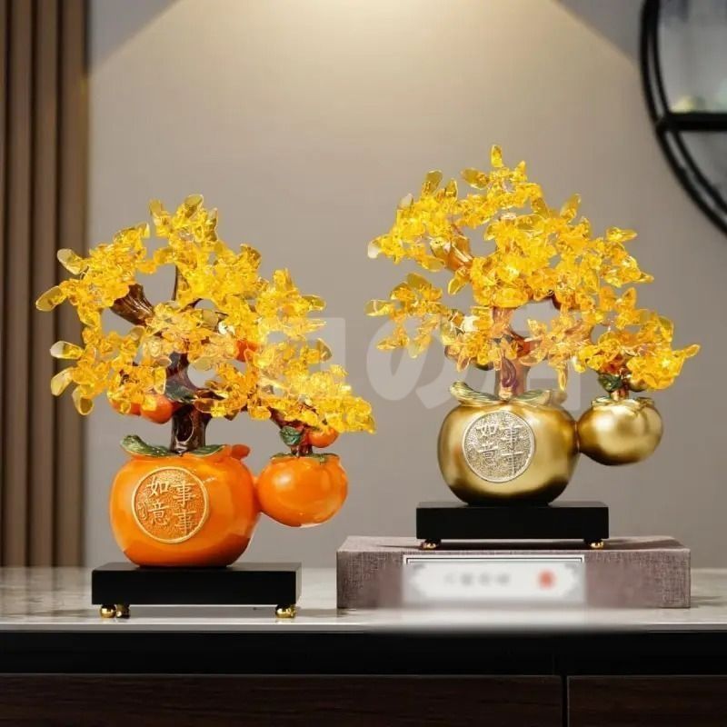 金のなる木 柿 黄金木 クリスタルツリー オレンジ ホワイト ゴールド 招財木 福 開運 風水 幸運 健康 運気向上 繁栄 伝統的 金運 財運 商売 盛 厄除け 幸福