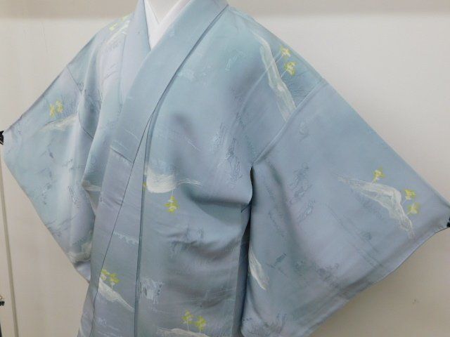 楽布〕P27928 手描きローケツ染め 小紋袷 k 洗える着物 袷 東レシルック 袷