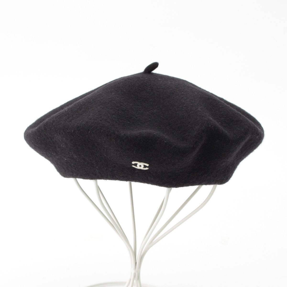 シャネル 98P ウール ココマーク 刺繍 手書きタグ ベレー帽 ブラック 57