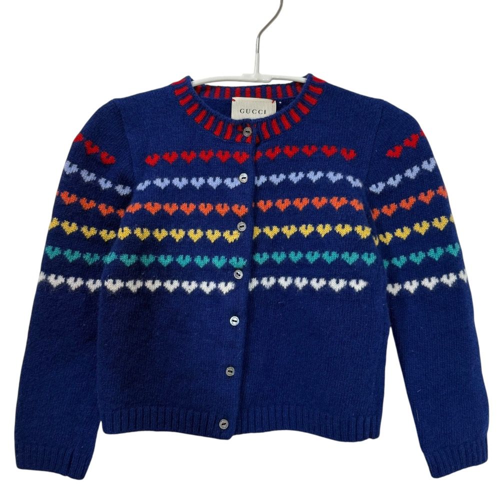 GUCCI グッチ ハート柄 カシミヤブレンド ニット カーディガン キッズ 24m ブルー キッズ 古着