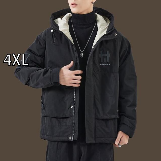 4XL メンズ 服 シンプル ファッション オシャレ 大人 かっこいい 大きいサイズ ストリート 紳士服 黒 暖かい ダウン ジャケット 冬 ファッション 防風 フード