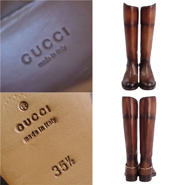 GUCCI ロングブーツ　美品 美品 グッチ GUCCI ブーツ ロングブーツ ホースビット レザーシューズ