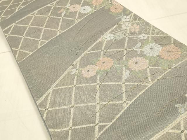 平和屋着物＊夏物 六通柄袋帯 草花文 金銀糸 正絹 逸品 DAAT7442cm