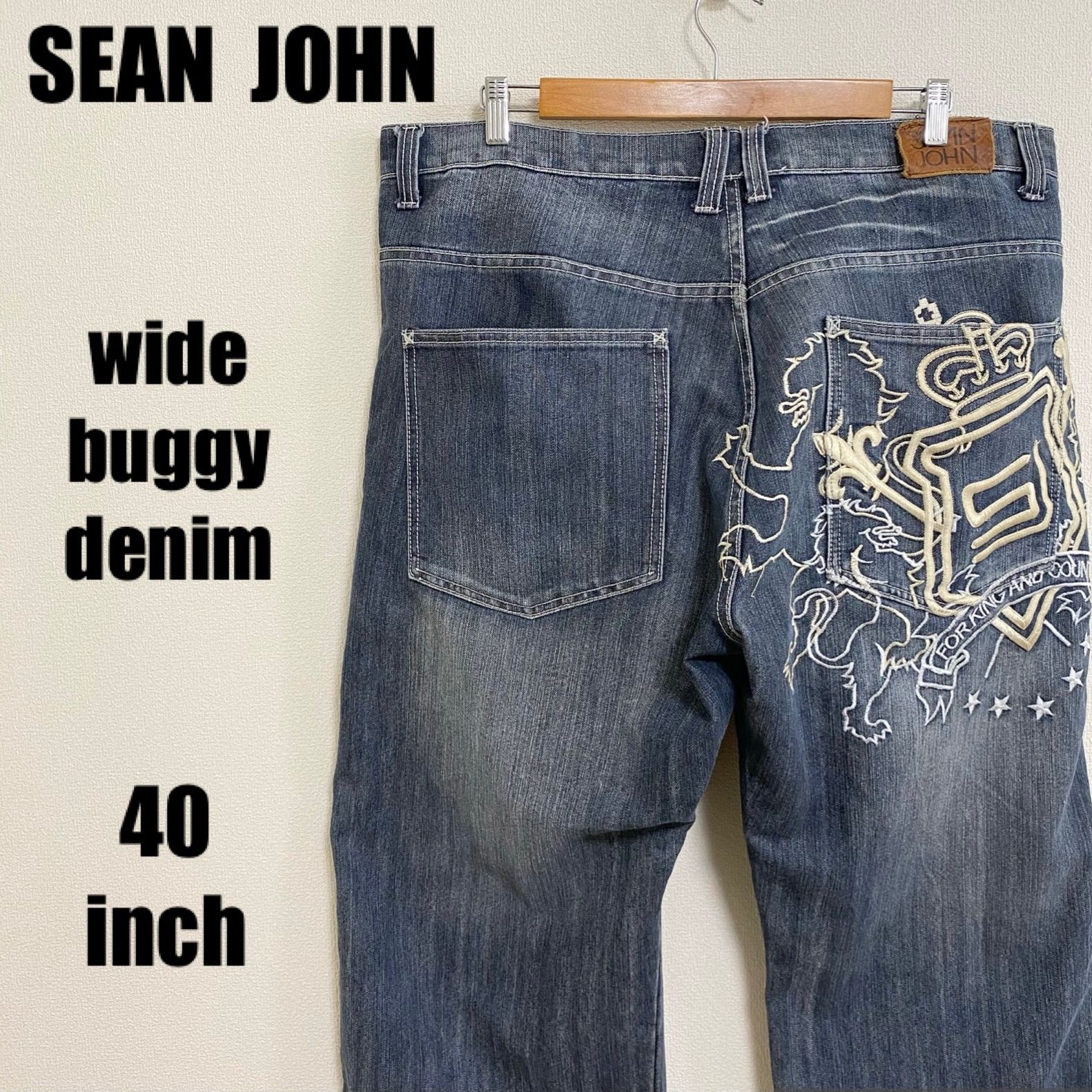 ショーンジョン SEAN JOHN ワイド バギー デニム ジーンズ ジーパン 40インチ ヒップホップ B系 パフダディ ストリート 刺繍デザイン