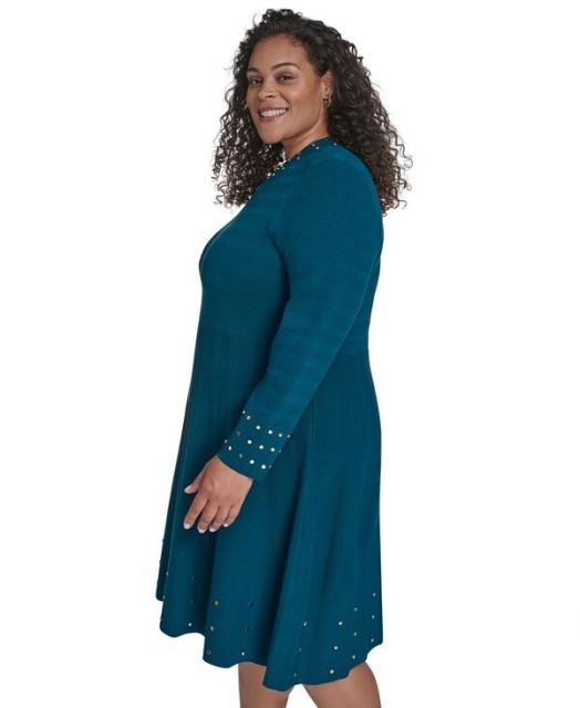 ヴィンスカムート レディース ワンピース トップス Plus Size Studded Mock-Neck Dress Peacock