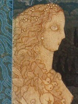 山下清澄 版画 「井戸の横で謎をかけるスフィンクス」【額縁付き