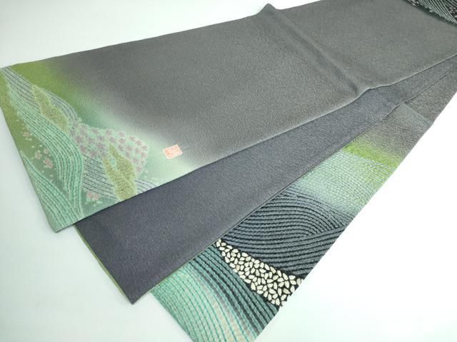 平和屋本店□極上 十日町 名門 滝泰謹製 太鼓柄袋帯 おぼろ染 襲絞り  