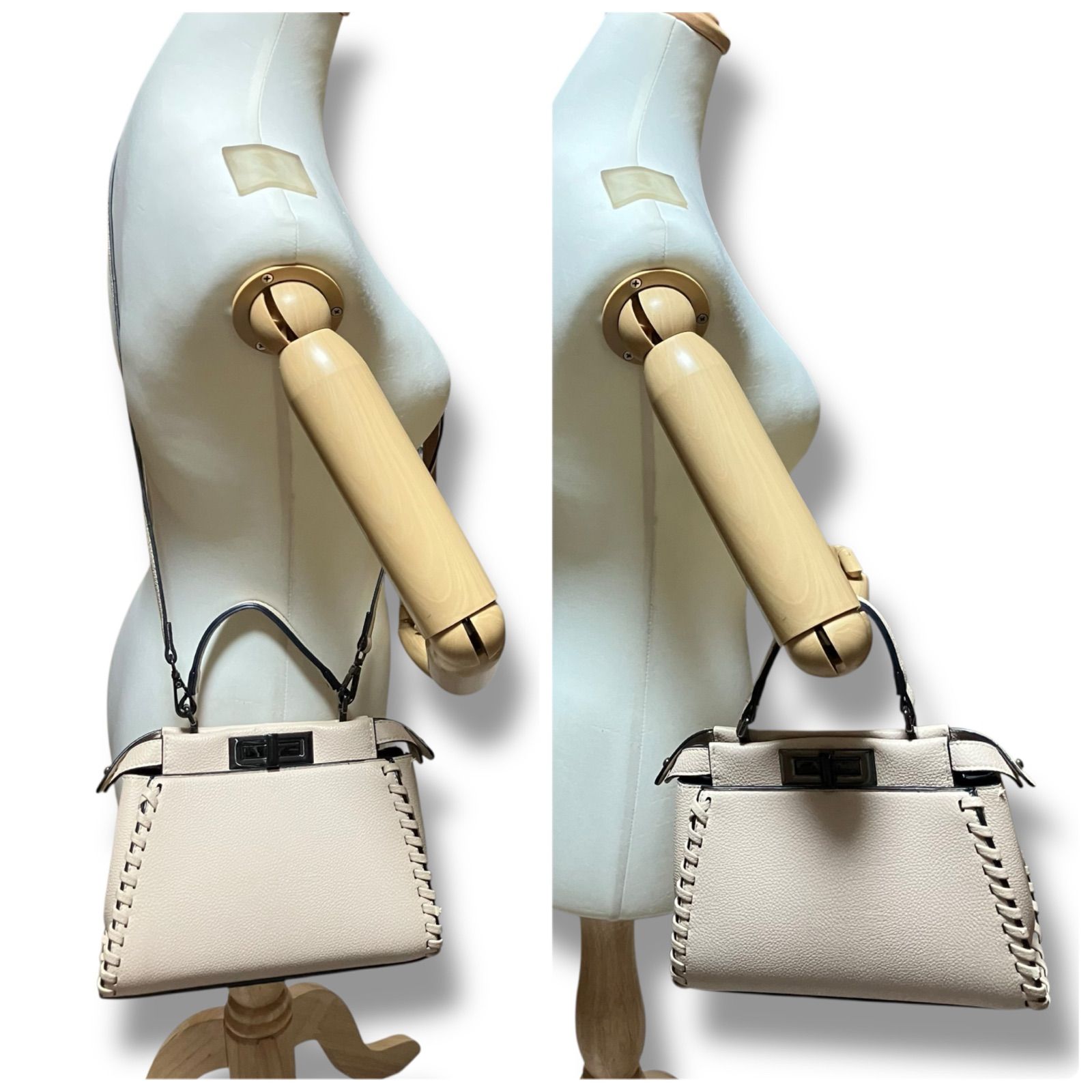 ハンドバッグ 2way ターンロック レザー シボ革 アイボリー 1382 ハンドバッグ 2way ターンロック レザー シボ革 アイボリー 1382