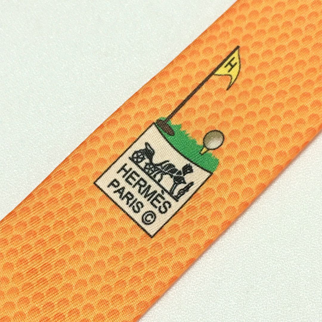 美品 エルメス HERMES ネクタイ シルク100% オレンジ ドット 2510-126