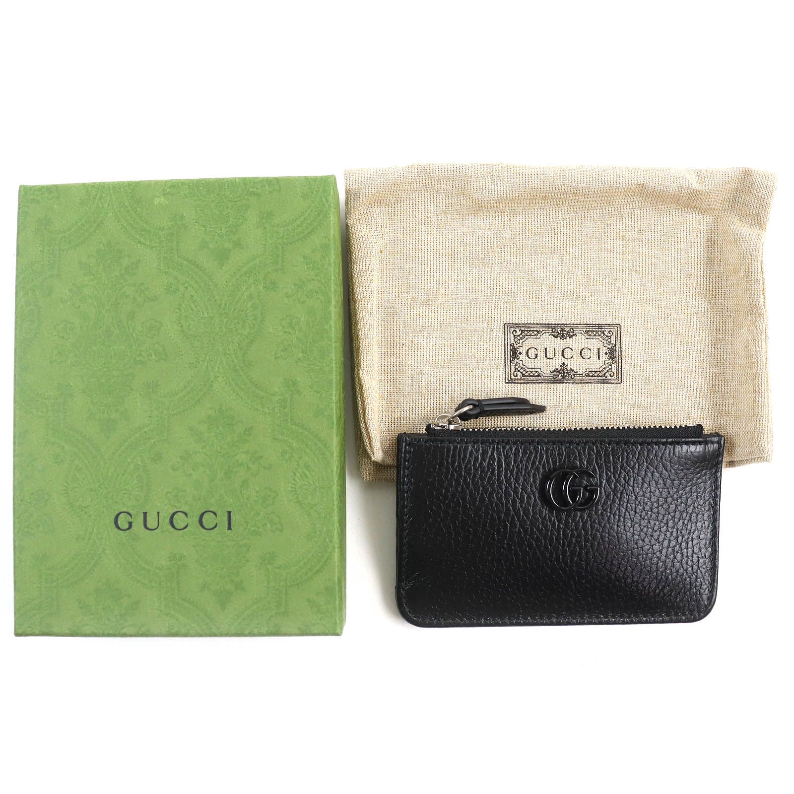 極美品△GUCCI グッチ 701070 GGマーモント キーチェーン レザー カードケース コインケース 小銭入れブラック 箱・保存袋付き イタリア製 メンズ