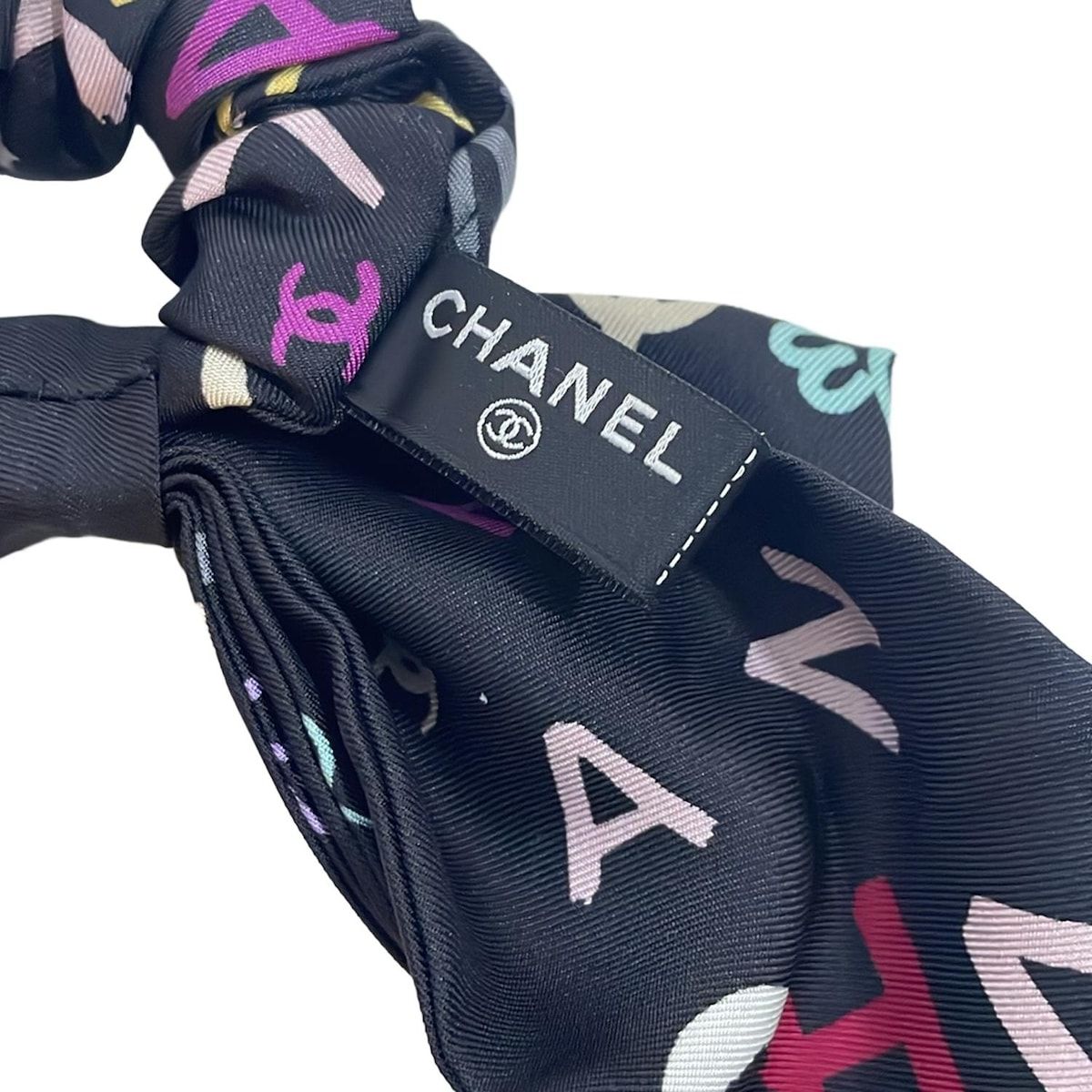 CHANEL シャネル シュシュ - シルク 黒×ベージュ×マルチ リボン DECORATOM_COM_BR