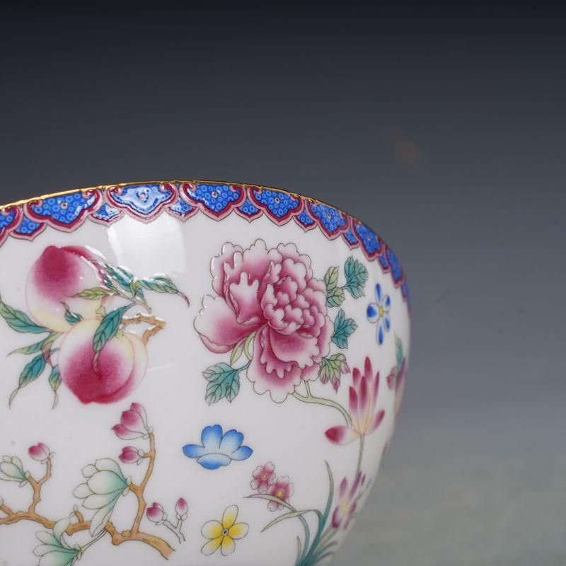 清乾隆磁器琺瑯彩花卉碗 茶碗 高脚碗 景徳鎮 装飾品 現代工芸品