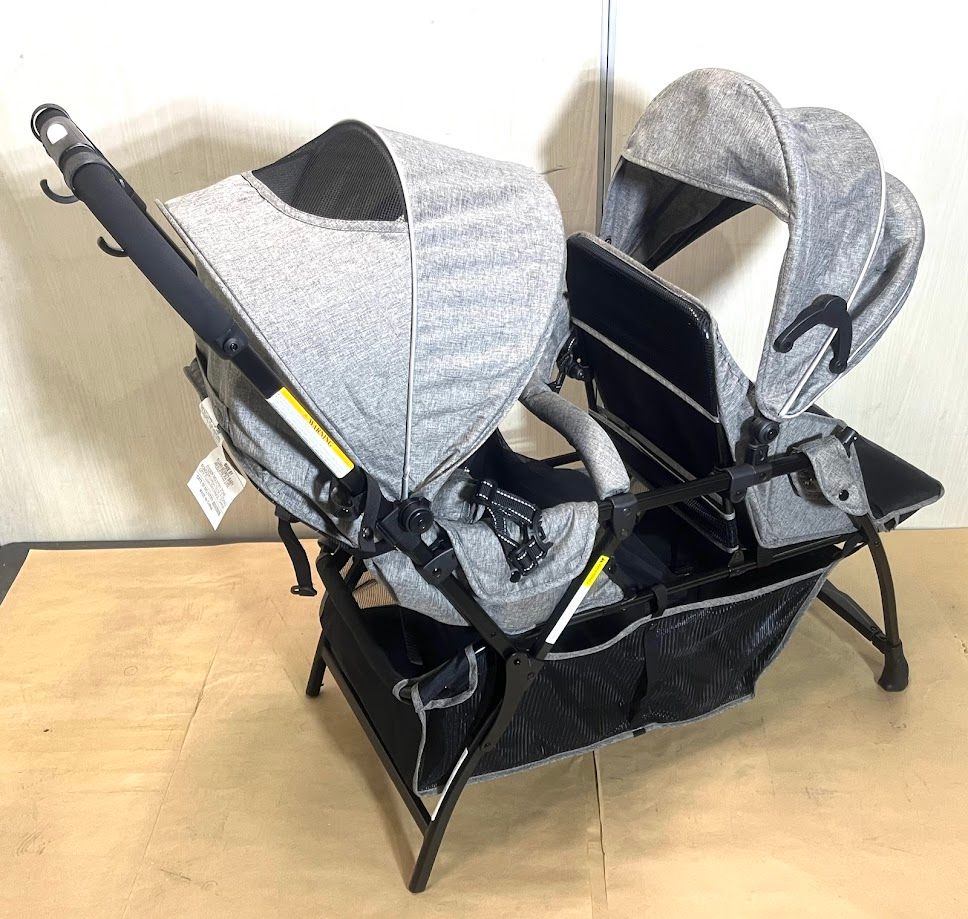 美品】besrey ベビーカー グレー 双子 年子 2人乗り レインカバー付き