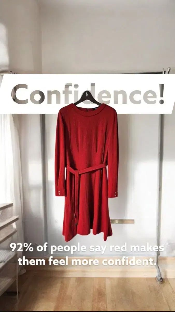 HAZZYS へジスレディース レッド ウール ベルト付き ワンピース ミディ丈 55 66