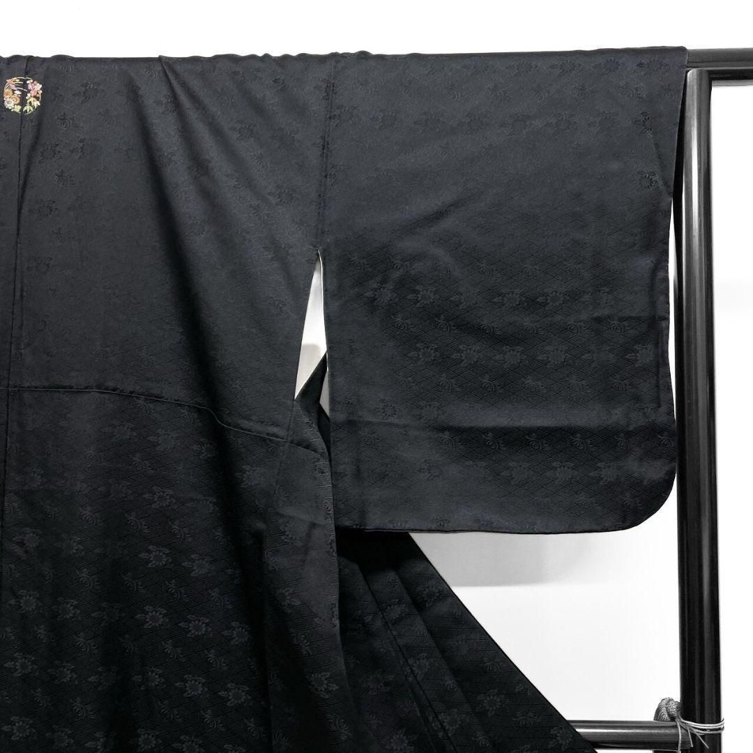 付け下げ　黒地　菱地紋　花地紋　グラデーション　着物　044a p 付け下げ 黒地 菱地紋 花地紋 グラデーション 着物 044a p