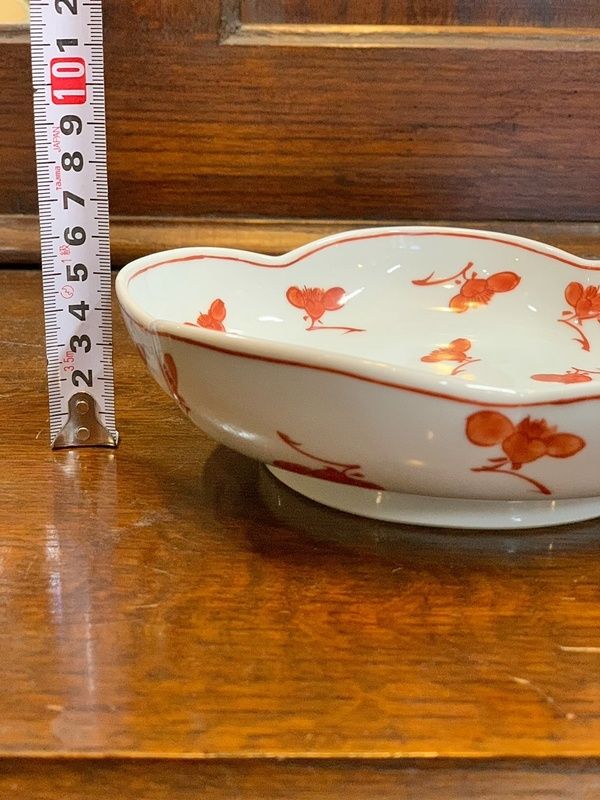 源右衛門窯 赤絵梅花 鉢 (梅型) 19cm 皿 花型 深皿 和食器