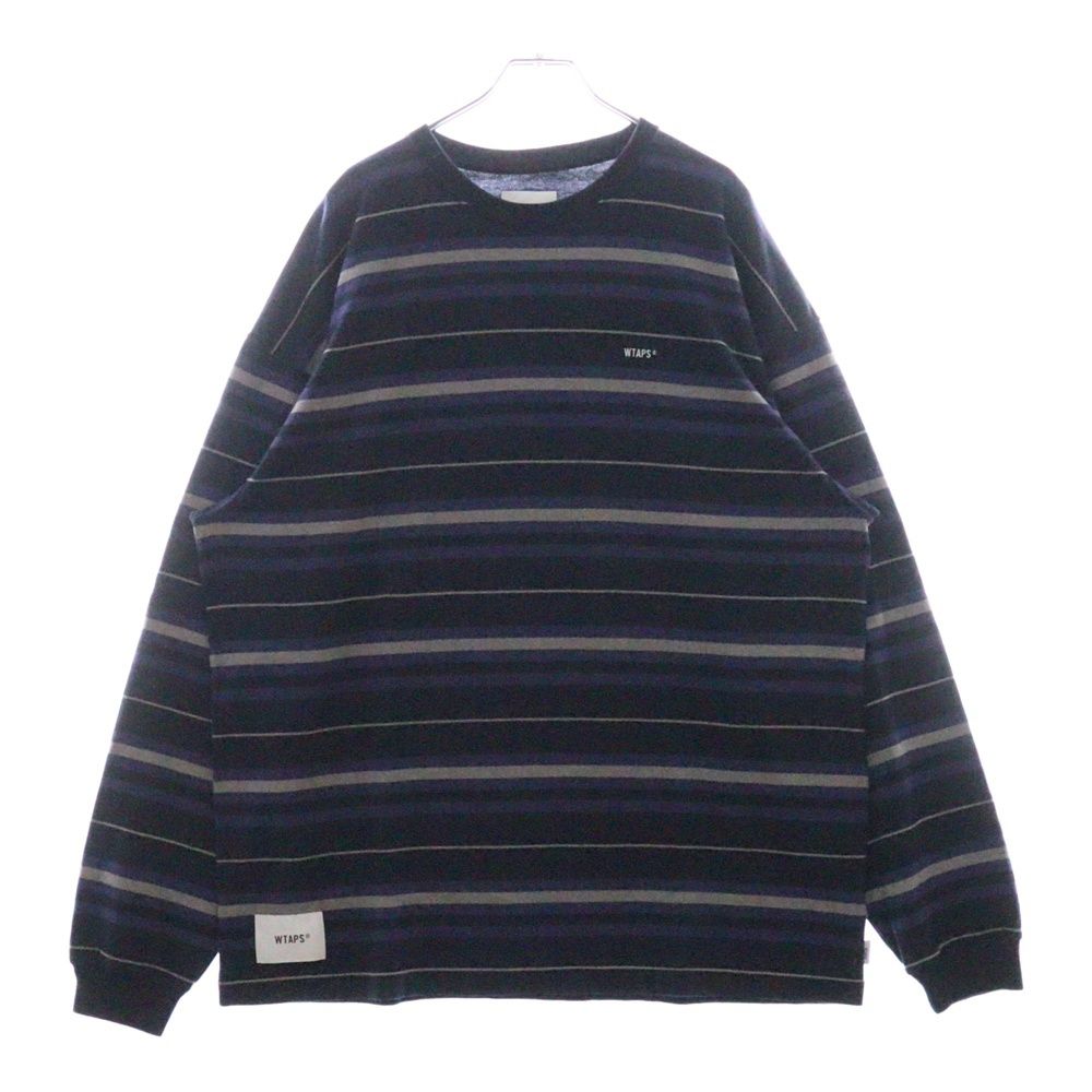 WTAPS ダブルタップス 23SS BDY 02|LS|COTTON.TEXTILE.SIGN ボーダー コットン テキスタイル クルーネック 長袖Tシャツ カットソー ネイビー|パープル 231ATDT-CSM21