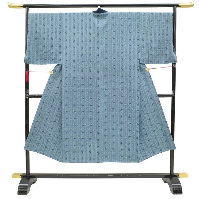 長襦袢 男物 正絹 襦袢 ブルーグレー地 判じ絵 斧琴菊 よきこときく 縞 カジュアル 関東仕立て 春 秋 冬 仕立て上がり 身丈142 裄丈74 Ｌサイズ みやがわ sb 14908