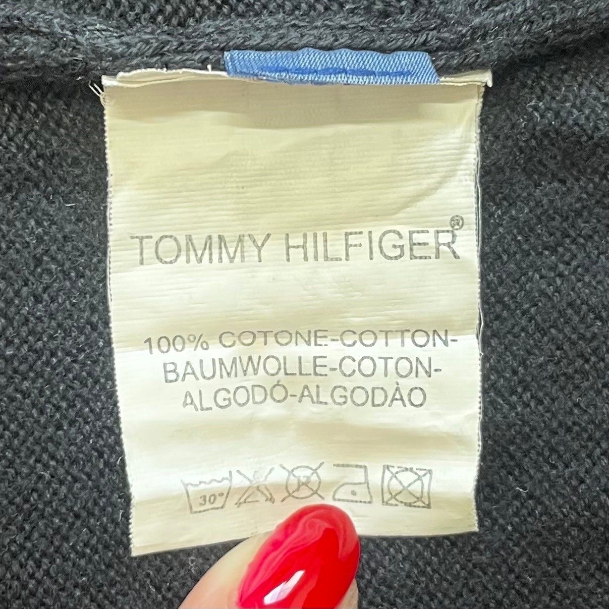 TOMMY HILFIGER トミーヒルフィガー Vネック ニット セーター コットンニット ワンポイントロゴ 刺繍 黒 Mサイズ No.F254