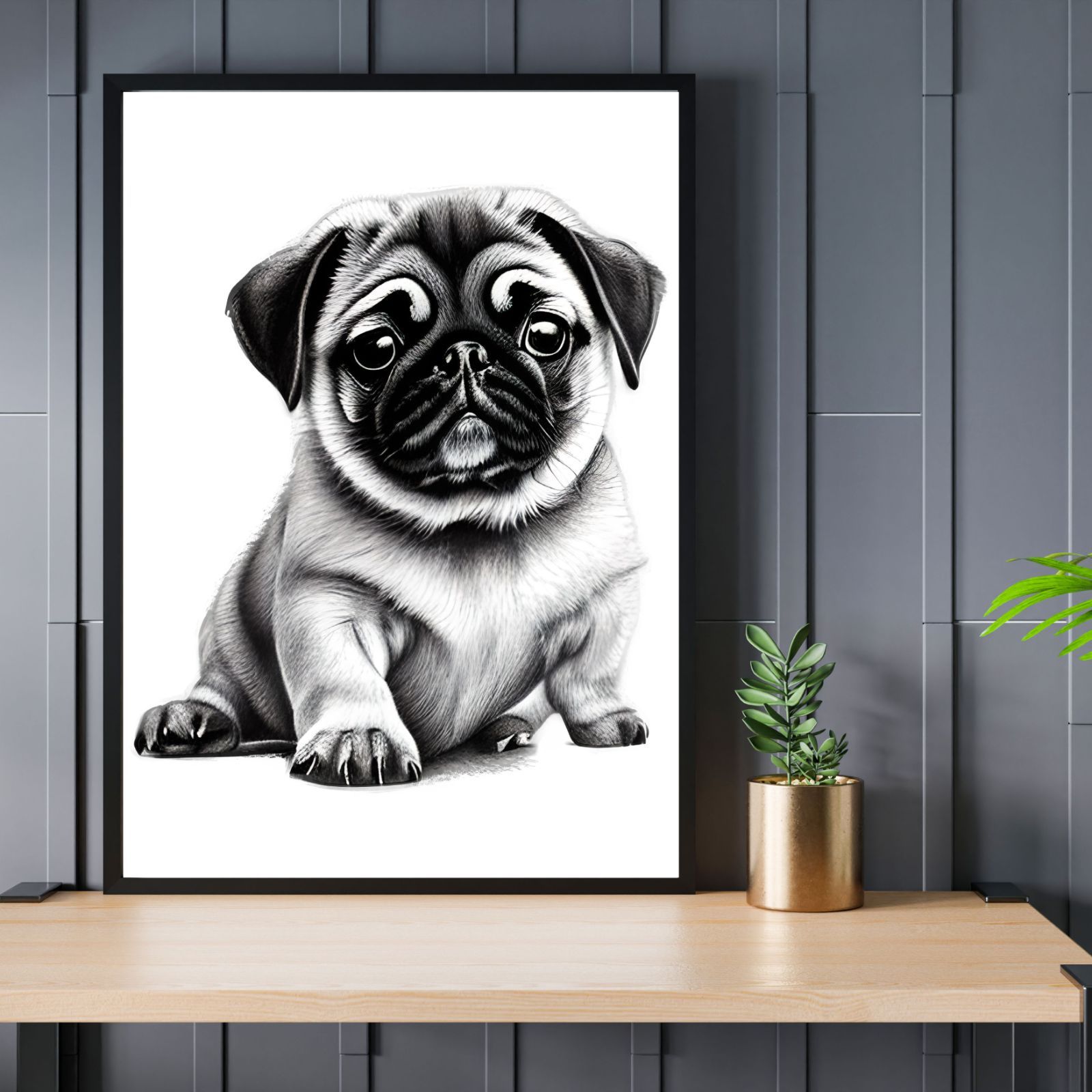 パグ 犬アート インテリアポスター 可愛い モノクロ モノトーン いぬの絵 Pug Puppy Dog - メルカリ