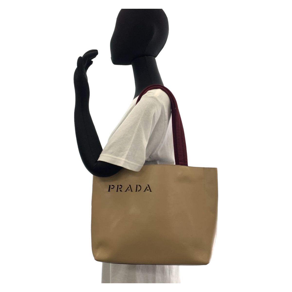 PRADA プラダ ロゴ型抜き ポーチ付き ベージュ ボルドー ワインレッド レザー/スウェード トートバッグ ショルダーバッグ 407231【中古】  - メルカリ