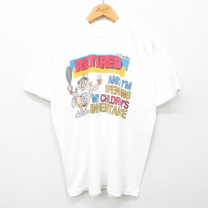 L/古着 半袖 ビンテージ Tシャツ メンズ 00s RETIRED テニス メッセージ コットン クルーネック 白 ホワイト 24jun04 中古