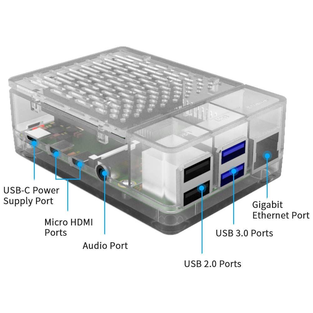 Raspberry Pi 4モデルB用GeeekPiケース、ファン40X40X10mmのRaspberry Pi 4Bケース、およびRaspberry Pi 4モデルB用4個のRaspberry Pi 4ヒートシンク (Clear)