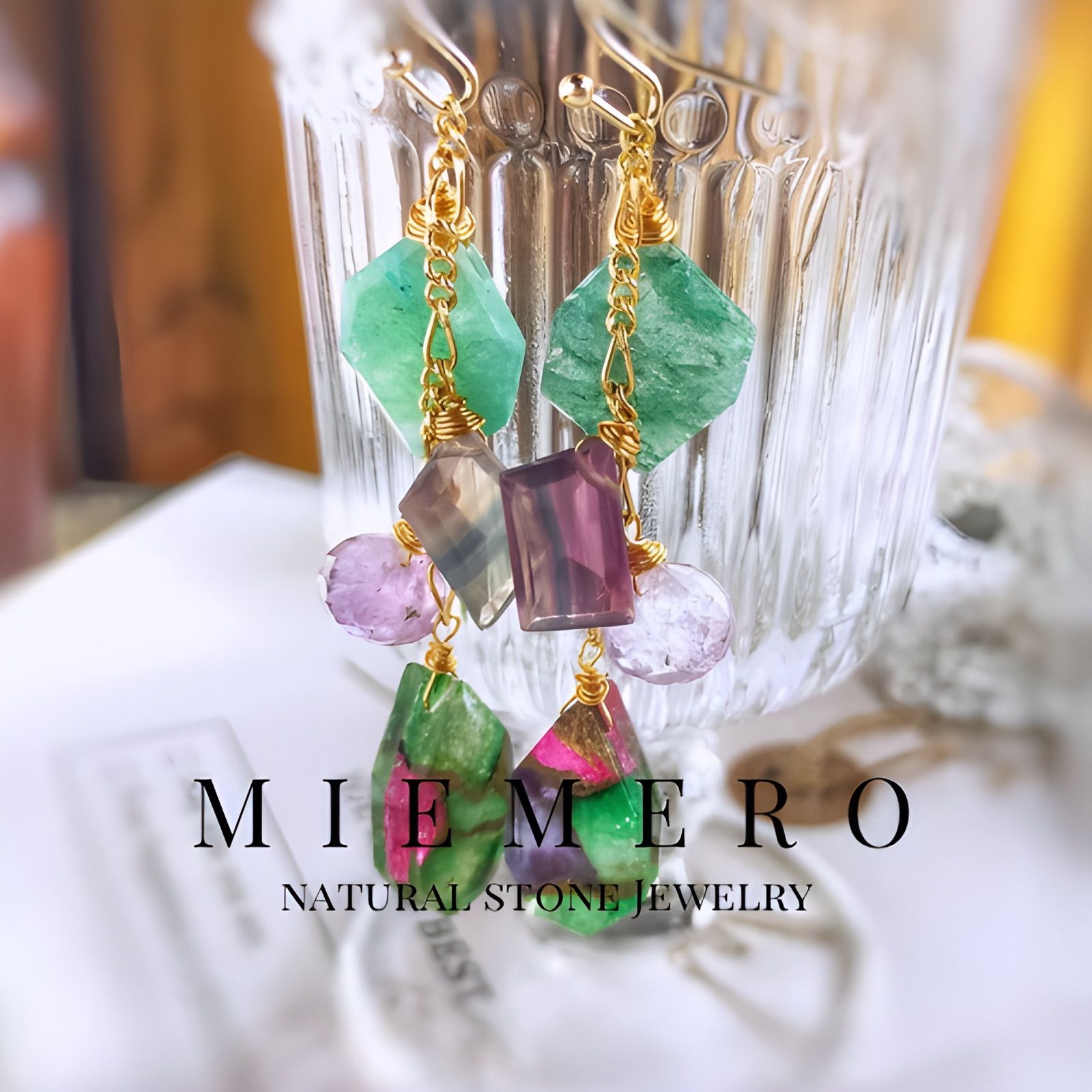 14k トルマリンコッパー＆パープル×ブルーフローライト＆ピンク 
