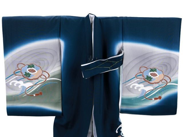お宮参り 着物 金加工 ラメ入り 長襦袢 セット 男児 男の子 子供 産着 祝着 紺地 龍 鼓 波 ud-247 STEELWINDOWSANDDOORS_COM
