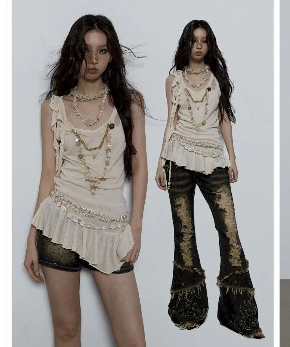 NO ROMANCE Embellished Ruffle Tank Top
