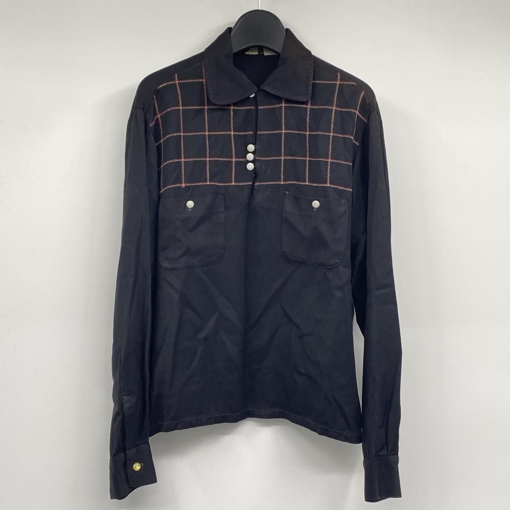 【中古】50s PENNEY'S TOWNCRAFT レーヨンプルオーバー バックリブシャツ サイズM ブラック ペニーズタウンクラフト[17]