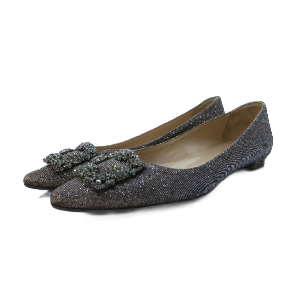 マノロブラニク ハンギシ パンプス フラット ビジュー サテン 37 黒