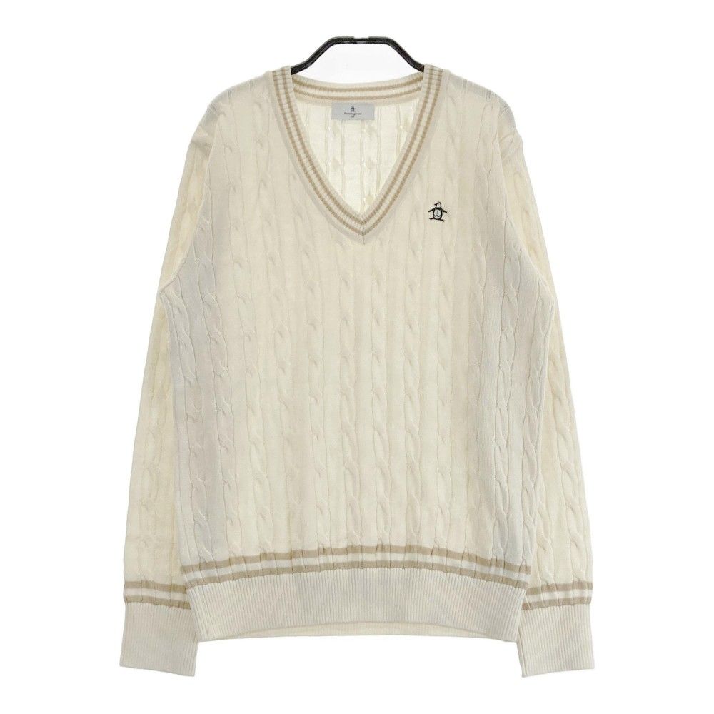 サイズ M MUNSING WEAR マンシングウェア Vネック ニットセーター ウール混 ホワイト系 240101427108 ゴルフウェア レディース ストスト