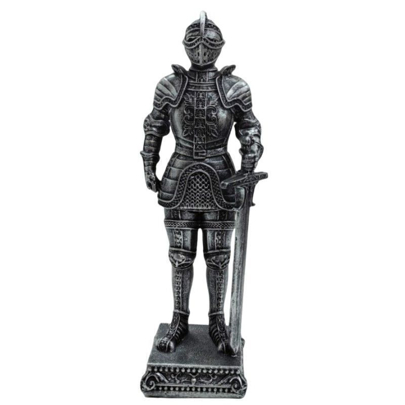 中世の騎士像 鎧 ナイト 樹脂彫刻 フィギュア シルバー