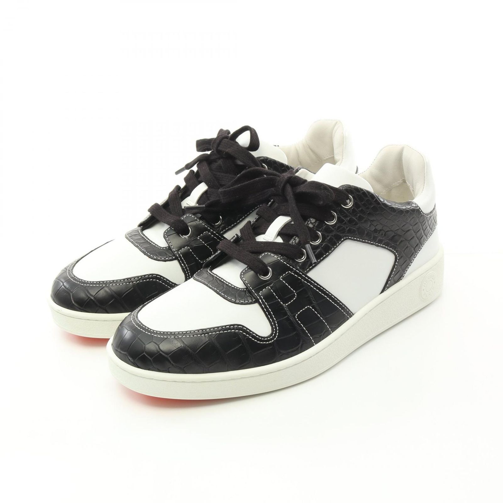 エルメス HERMES スニーカー クルー ド セル ブラック/ホワイト エキゾチックレザー レザー スニーカー メンズ 未使用