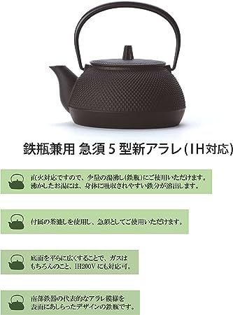 0.65L 黒焼付 岩鋳(Iwachu) 鉄瓶 黒焼付 0.65L 鉄瓶兼用急須 5型新